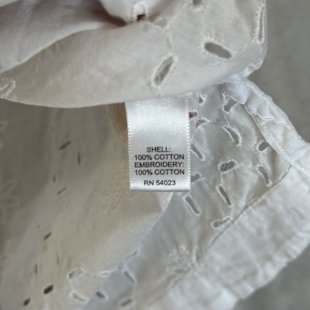 Banana Republic Shirt White Cotton Eyelet Large Dainty Peasant Red Velvet Trim - Picture 6 of 7